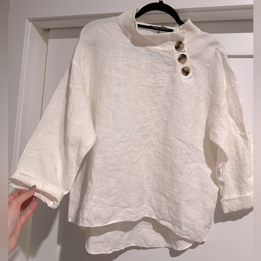 Zara linen oversized top with buttons.